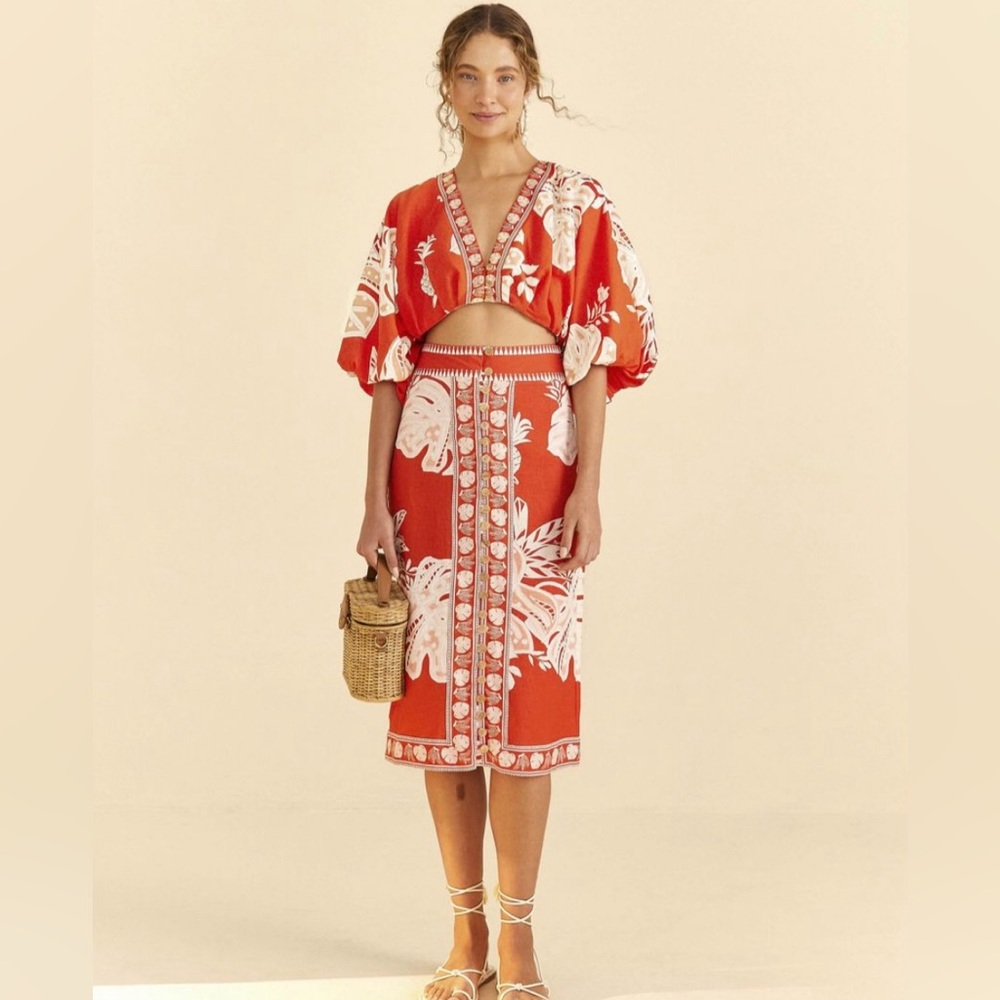 Women's Red Lace Monsteras midi skirt